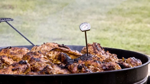 thermomètre à viande utilisé sur le poulet BBQ